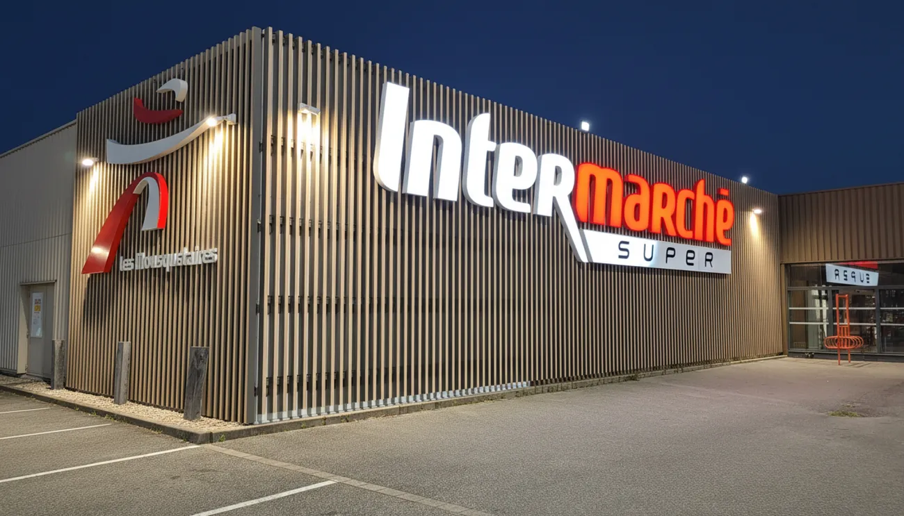 Enseigne et bardage bois Intermarché
